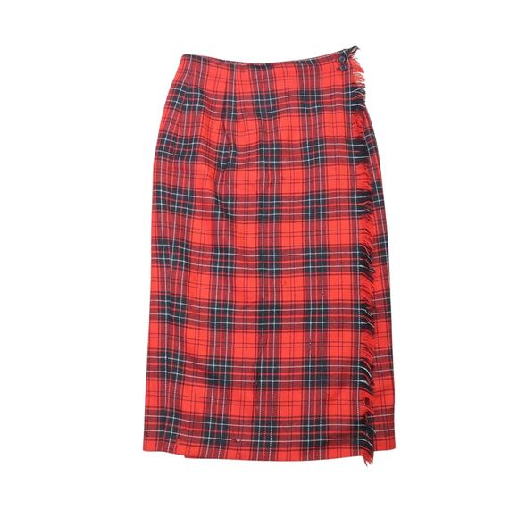 Vintage 80s Rafaella red and black plaid midi straight wrap skirt 29" - Picture 1 of 6